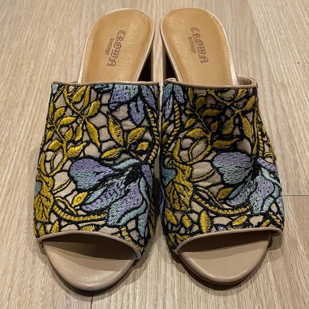 Crown Vintage Clara Embroidered Block Heel Mules
